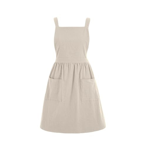 Pinknoke Cute Cotton Pinafore Aprons for Women with Pockets for Kitchen - color: Beige