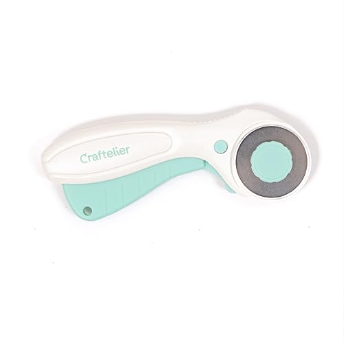 Craftelier - Rotary Cutter for Scrapbooking and Crafting Projects | Lock and Unlock Button Function | Blade Diameter 45 mm - Turquoise and White Color