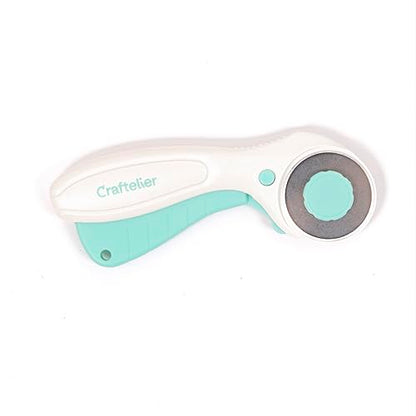 Craftelier - Rotary Cutter for Scrapbooking and Crafting Projects | Lock and Unlock Button Function | Blade Diameter 45 mm - Turquoise and White Color