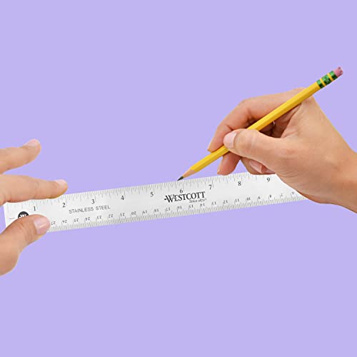 Westcott 10415 Stainless Metal Ruler with Non-Slip Cork Base, 12-Inch - color: Silver – 1 Pack