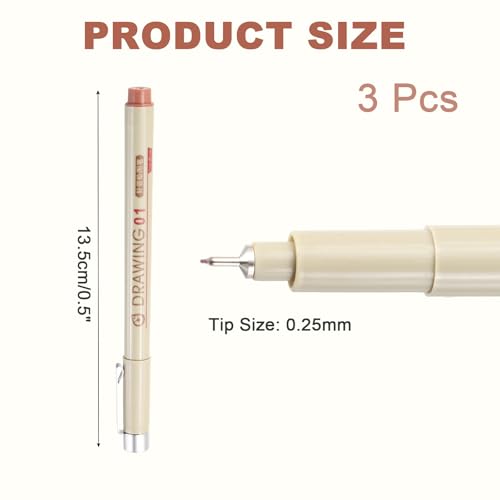 MECCANIXITY 01 Fineliner Ink Pens, 3Pcs 0.25mm Brown Micro Pens with Waterproof Archival Ink for Watercolor Sketching Cartoon Technical Drawing - style: 01#