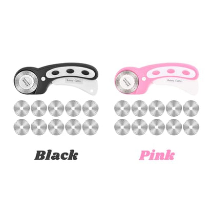 45mm Rotary Cutter with 10 Extra Replacement Blades, with Safety Lock - color: Black