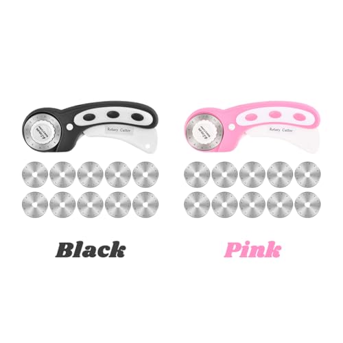 45mm Rotary Cutter with 10 Extra Replacement Blades, with Safety Lock - color: Pink