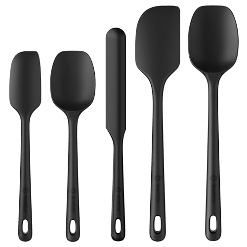 ChefAide 5 Pieces Silicone Spatulas Set, Heat Resistant Rubber Spatula - color: Black, size: 5 pieces