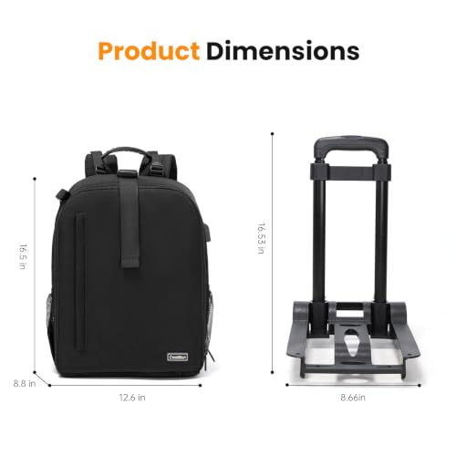 Cwatcun Camera Trolley Bag, Rolling DSLR Case with Removable Cart - color: Black, size: 5.0 Large