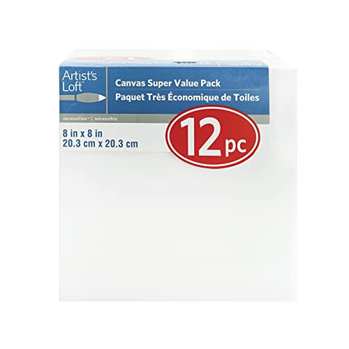 Artist's Loft 12 Count 8” x 8” Super Value Canvas Necessities - Acid Free Cotton Canvas for Paint, Acrylic, & Oils - 1 Pack
