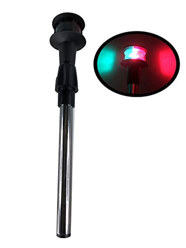 Pactrade Marine Boat Bi-Color Navigation Bow Light Red and Green Pole Light with 12 Inches with 2-Pin Removable Plug in Aluminum Post for Boat Pontoon Yacht Skeeter