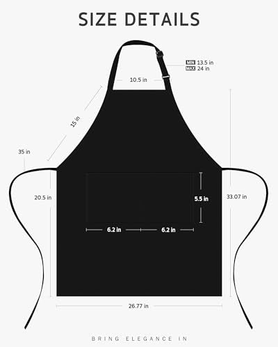 Syntus Chef Apron for Men Women with Pockets, Thick Grilling BBQ Apron - color: Black
