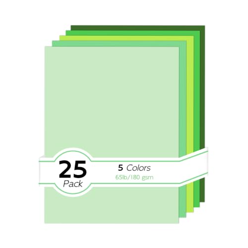 25 Pack Green Card Stock Paper 8.5 x 11 5 Colors - color: Green