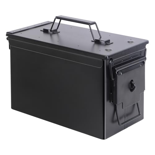 50 Cal Ammo Can & Ammo Box, Fireproof & Waterproof Metal Storage Box - Perfect for Ammo, Lithium Batteries & RC Car Batteries (Without Lock, Black-12.1" 6.1" 7.5") - color: Black-12.1"×6.1"×7.5", style: Without Lock