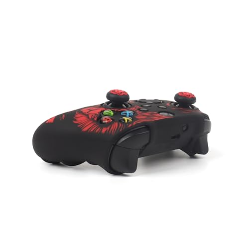Lion Skin Compatible with Xbox Series X Wireless Controller, RALAN Protector Case， Customised Thumb Grips Cap - color: Lion Black Red