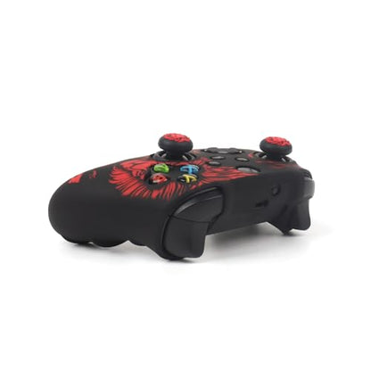 Lion Skin Compatible with Xbox Series X Wireless Controller, RALAN Protector Case， Customised Thumb Grips Cap - color: Lion Black Red