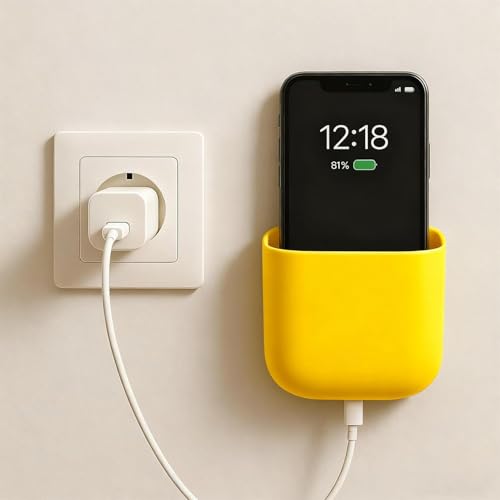 Remote Control Holders with Charging Port, Wall Mount Storage Box Case Organizer, Self Adhesive Pen Container Small Items Caddy Stand, Multipurpose Bracket for Home Office School Yellow - color: Yellow
