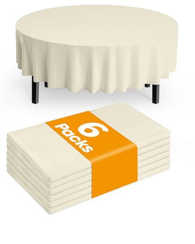 Pureegg Plastic Table Cloth Disposable 6 Pack, 84 Inch Round, Beige - color: Ivory, size: 84" Round