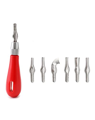QWORK Linoleum Cutter Set, 6 Replaceable Blades Block Carving Tool for Lino Cut, Print Stamps, DIY Engraving, Building Blocks, Carving