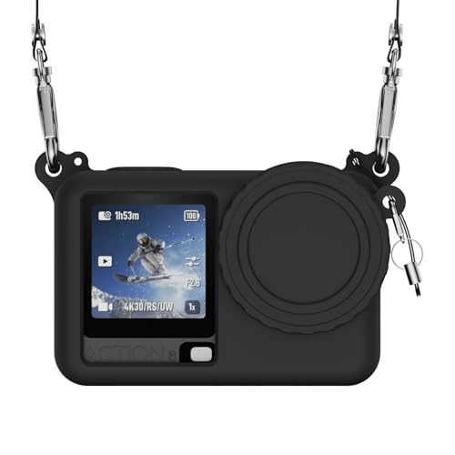 Case for DJI Osmo Action 6 with Lanyard, Soft Silicone Non-Slip Anti-Drop Wear-Proof and Washable Action Camera Protector Case Compatible with DJI Osmo Action 6 Accessories (Black) - color: Black