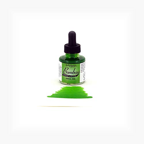 Dr. Ph. Martin's Bombay India Ink (12BY) Ink Bottle, 1.0 oz, Grass Green, 1 Bottle