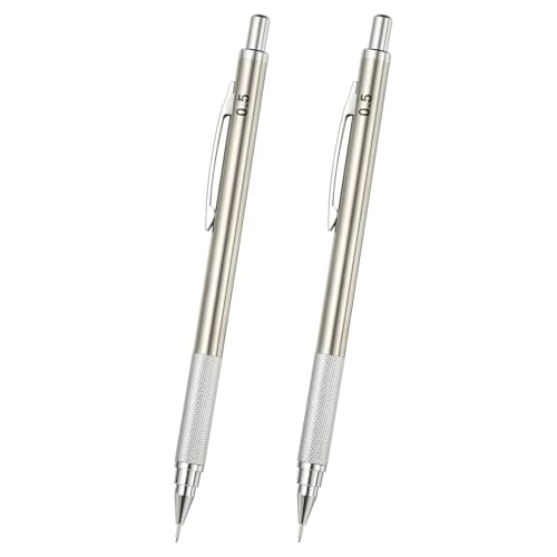 PATIKIL 2Pcs Mechanical Pencil 0.9mm, Lead Pencils Mechanical Holder,Silver - color: Silver
