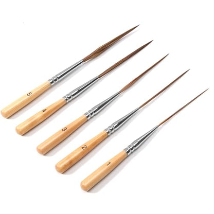 5-Piece Ox Ear Hair Long Liner Brush Set - Brown - color: Brown