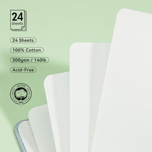 Lightwish Square Watercolor Journal,100% Cotton 24 Sheets Hot Press - color: Light Green
