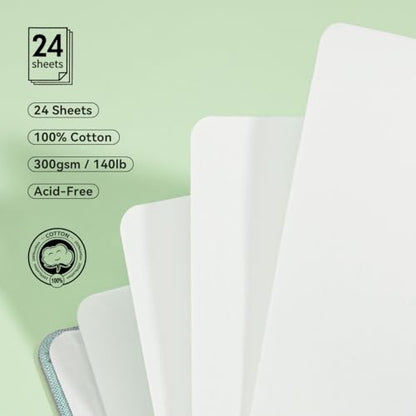 Lightwish Square Watercolor Journal,100% Cotton 24 Sheets Hot Press - color: Light Green