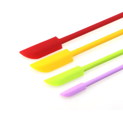 4PCS Mini Silicone Spatulas Multi Functional Small Kitchen Scrapers Cream Foundation Lotion Mixing Sticks Skincare Sample Scoops Reusable for Narrow Jars Jam Jar Scoops Colorful