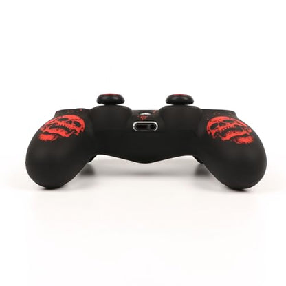 RALAN Skull HeadDesign Controller Skin Cover with 2 Thumb Grips Compatible with PS4/Playstation 4 Slim/Pro Controller - color: Skull Black Red