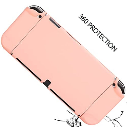 COMCOOL Dockable Case for Nintendo Switch Oled - [9 FT Military Grade Drop Protection] [with Tempered Glass Screen Protector and Thumb Grips] for Girls Boys Kids - Pink - color: Pink