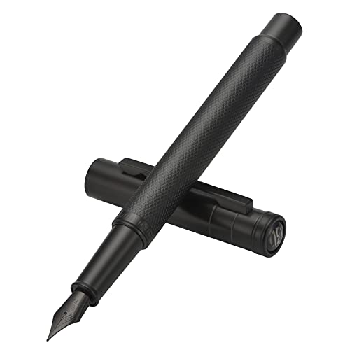 Matte Black Forest Fountain Pen Extra Fine Nib Classic Design with Converter and Metal Pen Box Set by Asvine - color: Black, style: Extra Fine Point