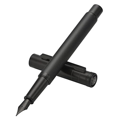 Matte Black Forest Fountain Pen Extra Fine Nib Classic Design with Converter and Metal Pen Box Set by Asvine - color: Black, style: Extra Fine Point