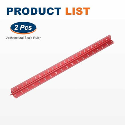 HARFINGTON 2 Pcs Architectural Scale Ruler, 12 Inch Standard Aluminum Alloy Architect Triangular Large Scale Laser-Etched Blueprint Drafting Ruler for Architects Engineers, Red - color: Red, size: 12 Inch