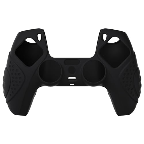 eXtremeRate PlayVital Guardian Edition Black Ergonomic Soft Anti-Slip Controller Silicone Case Cover for ps5, Rubber Protector Skins with Black Joystick Caps for ps5 Controller - color: Black