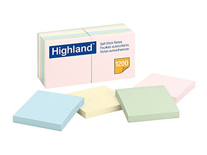 Highland 105833 Highland Notes 3-Inch x 3-Inch Assorted Colors 12 Pads (6549A)