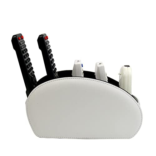 Remote Control Holder Organizer Desk Leather Cases Control Storage TV Remote Control Organizer with 5 Spacious Compartments (White with Metal Bottom) - color: White with Metal Bottom
