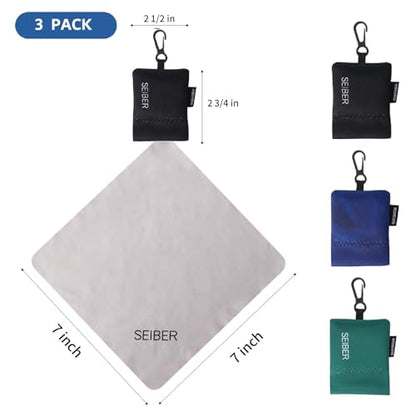 SEIBER Microfiber Eyeglass Cleaning Cloth with Neoprene Pouch, 3P, BK Blue GRN - color: Bk Blue Grn-(3pack)