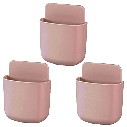 3 Pack Remote Control Holder Wall Mount Holders Hole-Free Phone Charging Organizer Pen Storage Containers For Home Office School Supply Storage (Dark Pink) - color: Dark Pink