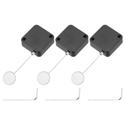 MECCANIXITY 4.9 ft Retractable Cable Lock with Adhesive Round Patch Remote Control Security Lock with Adjustable Cord Tether Anti Theft for Laptop, TV, 600g, Black, 3 Pack - color: Black, size: 4.9ft