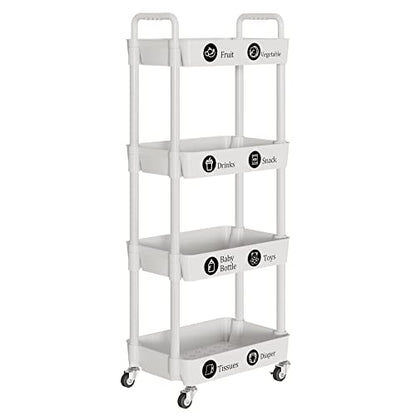 4 Tier Rolling Cart with Wheels, Utility Storage Carts,White - color: White, size: 4-Tier