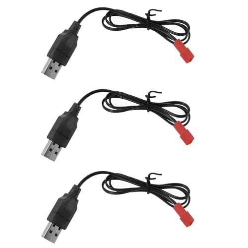 3PCS Black USB Charging Cable JST Plug 3.7V USB Lithium Battery Charger for RC Aircraft Helicopter Toy Accessory
