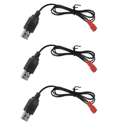 3PCS Black USB Charging Cable JST Plug 3.7V USB Lithium Battery Charger for RC Aircraft Helicopter Toy Accessory