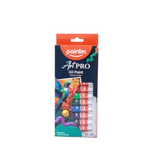 Pointer ArtPRO Oil Paint Set, 12 Colors, 0.4oz Tubes, Smooth Creamy Texture for Canvas and Fine Art