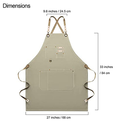 Dulabi Apron, Adjustable Chef Apron for Women and Men with Large Pockets, Cooking Kitchen Apron with Back Straps - color: Khaki