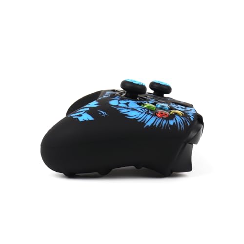 Lion Skin Compatible with Xbox Series X Wireless Controller, RALAN Protector Case， Customised Thumb Grips Cap - color: Lion Black Blue