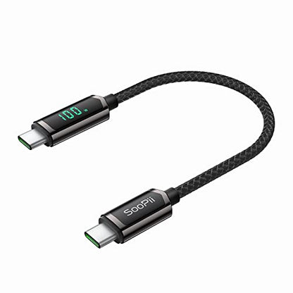 SOOPII 100W USB C to USB C Cable with LED Display,Nylon Braided,Black[1FT] - color: Black, size: 1 Foot 100W