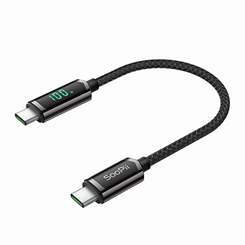 SOOPII 100W USB C to USB C Cable with LED Display,Nylon Braided,Black[1FT] - color: Black, size: 1 Foot 100W