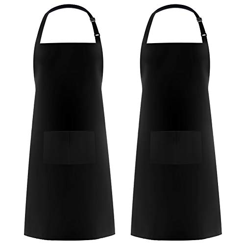 Syntus Apron for Men Women, Adjustable Cooking Kitchen Apron with 2 Pockets - color: Basic Black, style: 2 Cotton