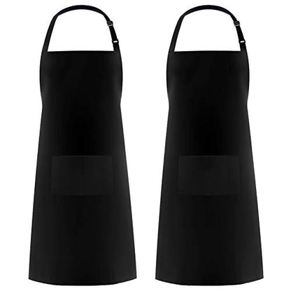 Syntus Apron for Men Women, Adjustable Cooking Kitchen Apron with 2 Pockets - color: Basic Black, style: 2 Cotton