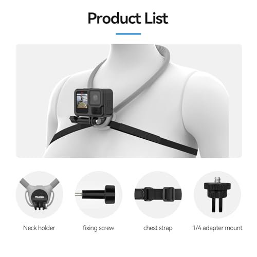 TELESIN Action Camera Neck Mount SE 2.0 with Chest Strap, Gray - style: Neck Mount Se 2.0 Gray