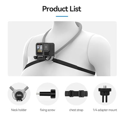 TELESIN Action Camera Neck Mount SE 2.0 with Chest Strap, Gray - style: Neck Mount Se 2.0 Gray