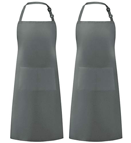 Syntus Apron for Men Women, Adjustable Cooking Kitchen Apron with 2 Pockets - color: Grey Dark, style: 2 Polyester